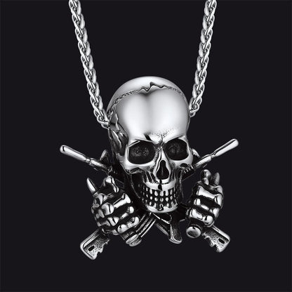 Gothic Soldier Skull Pendant Necklace for