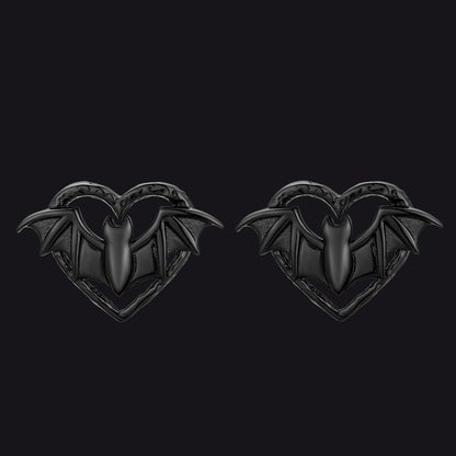 Halloween Bat Heart Stud Earrings for in Sterling Silver
