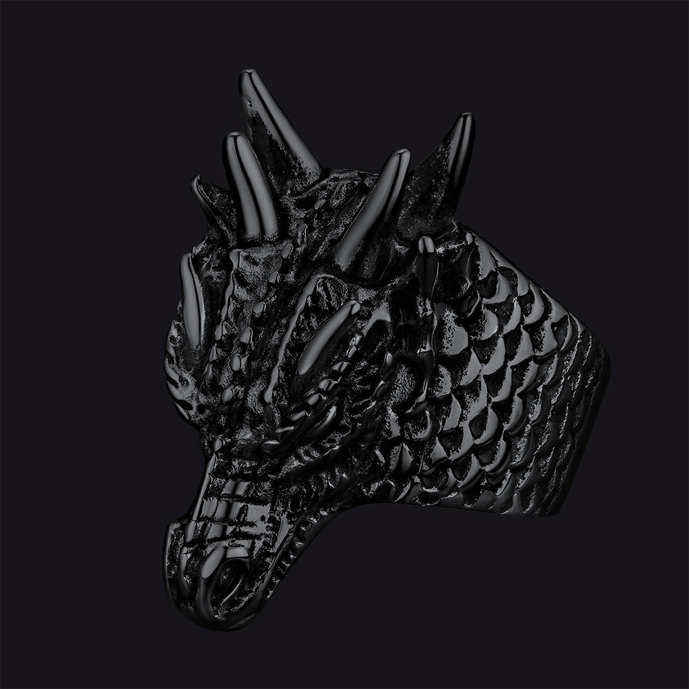 Punk Dragon Head Stainless Steel Ring for