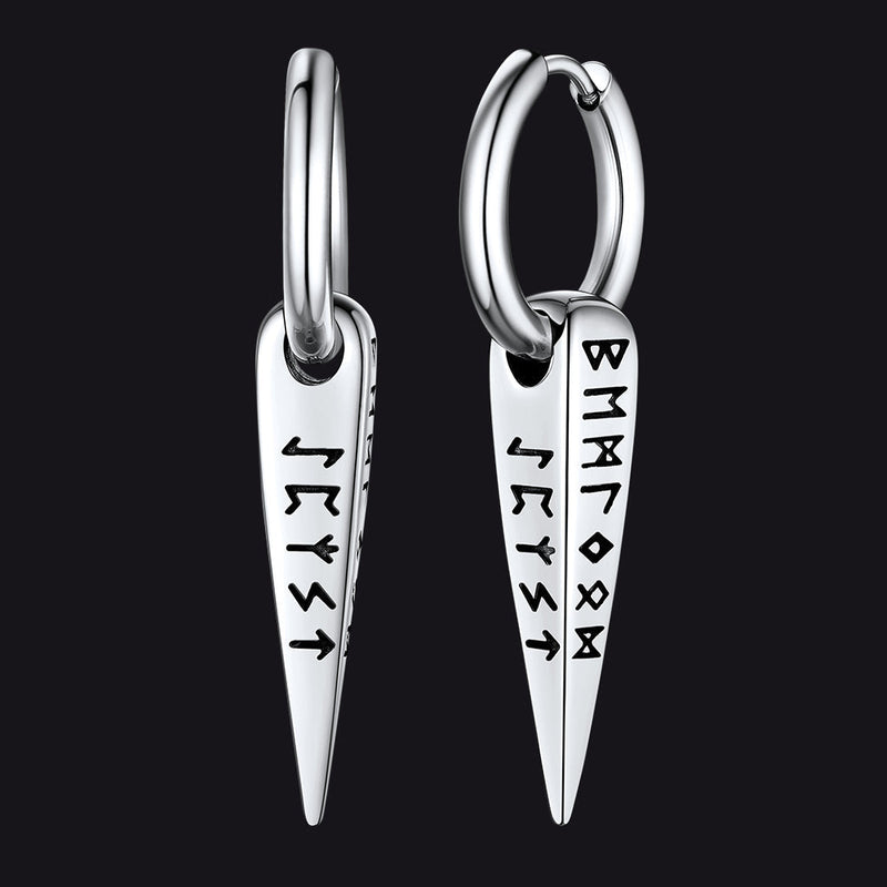 Norse Viking Runes Dangle Hoop Earrings for
