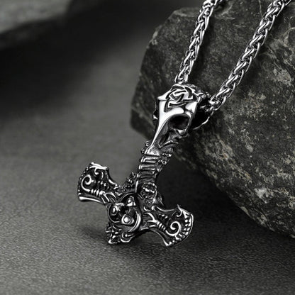 Viking Raven Thor's Hammer Mjolnir Necklace Pendant for