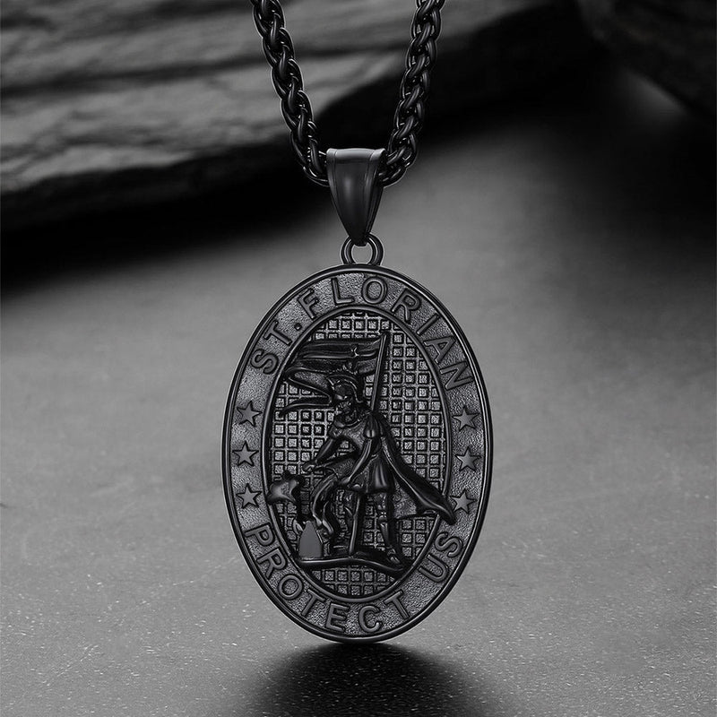 Oval Firefighter Saint Florian Medal Necklace