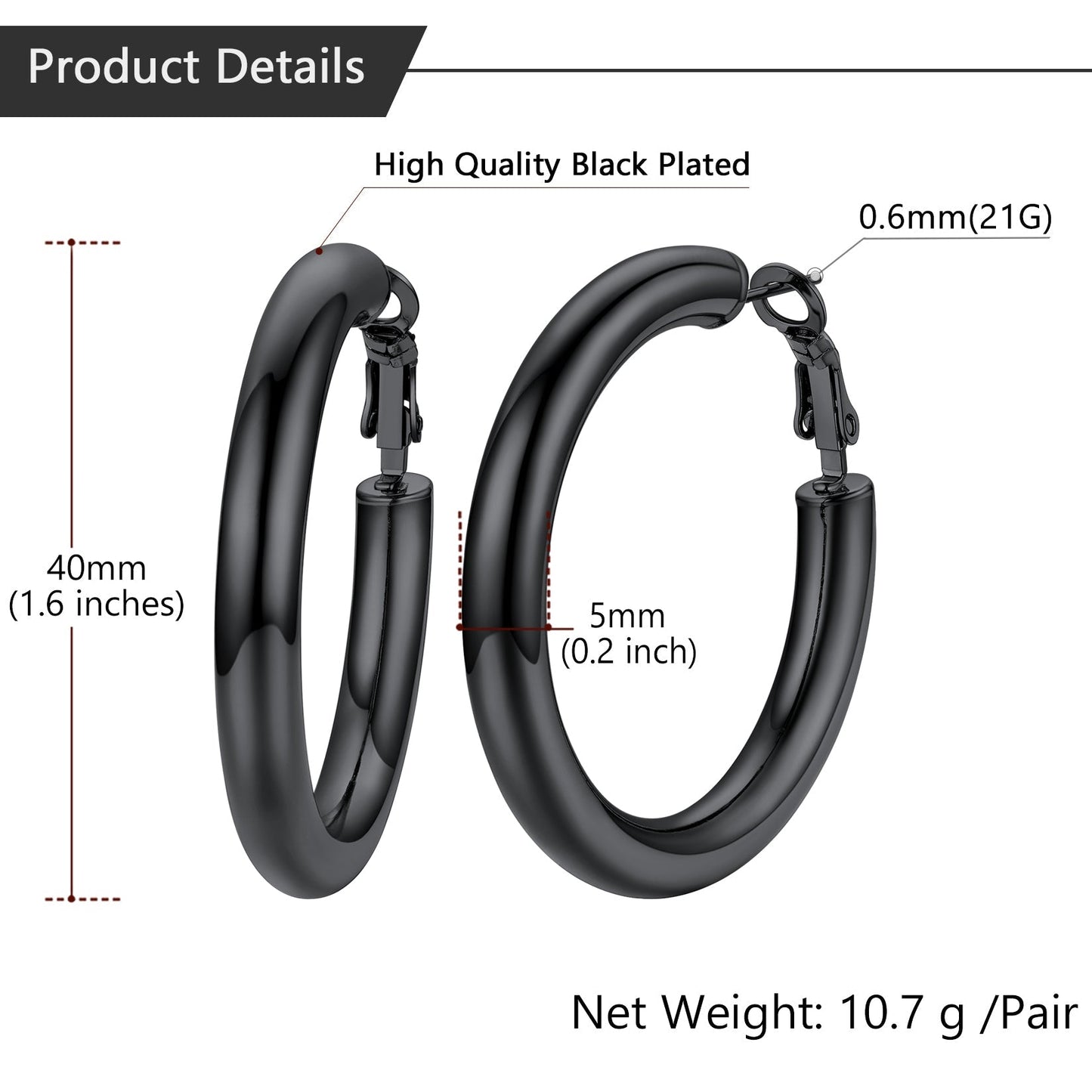 Chunky 5mm Hoop Earrings With Lobster Clasp for