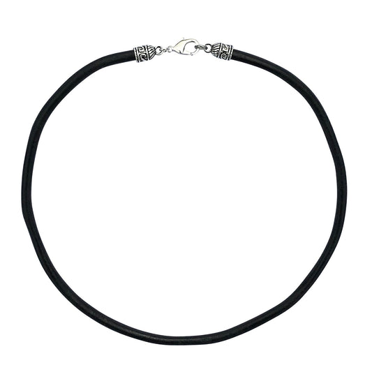 Extra Thick 5mm Wide Black Leather Cord Silver Necklace