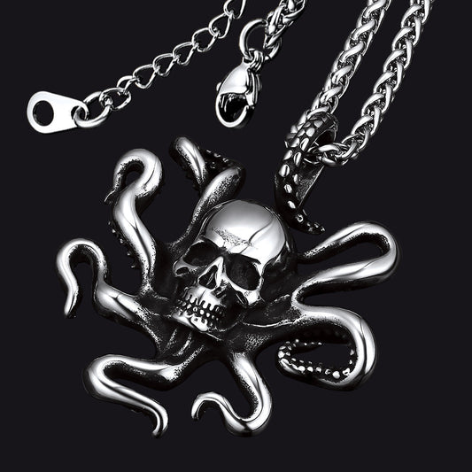 Gothic Octopus Skull Necklace for