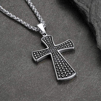 Thick Christ Simple Cross Necklace With Black Enamel Dotted
