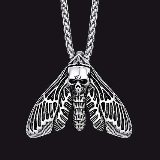 Cool Gothic Skull Moth Necklace for