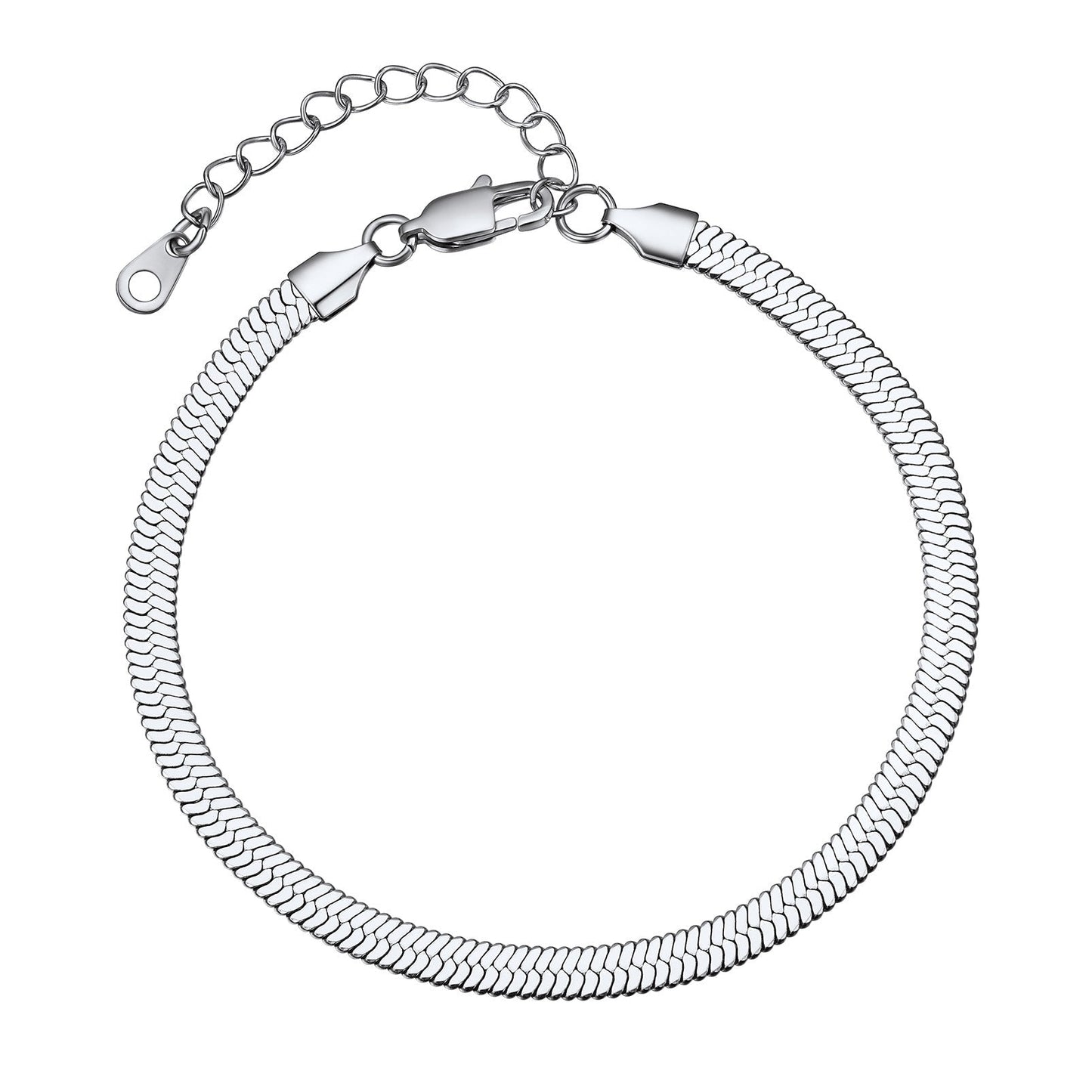 Stainless Steel Flat Snake Chain Anklet Bracelet for