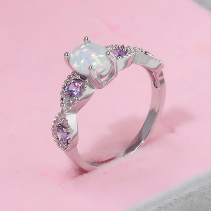 Goddess of Light White Fire Opal Amethyst Ring