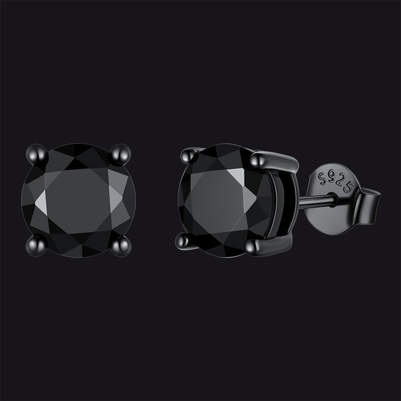 Sterling Silver Round Black Diamond Stud Earrings for