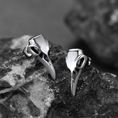 Gothic Raven Skull Stud Earring for