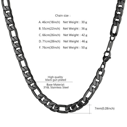 7mm Stainless Steel Figaro Link Chain Necklace for