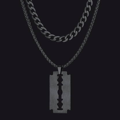 Cuban Chain & Eboy Razor Blade Necklace Set for