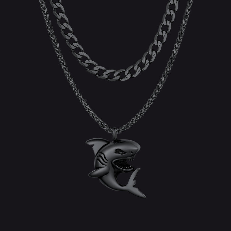 Cuban Chain & Punk Shark Necklace Set for