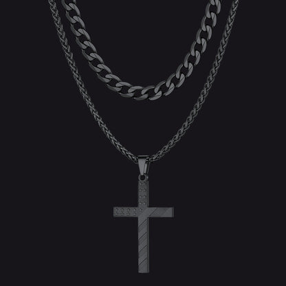 Cuban Chain & American Flag Cross Layered Necklaces Set for