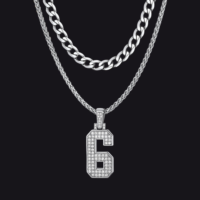Cuban Chain & Baseball Jersey Number Layered Necklaces Set for
