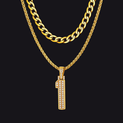 Cuban Chain & Baseball Jersey Number Layered Necklaces Set for