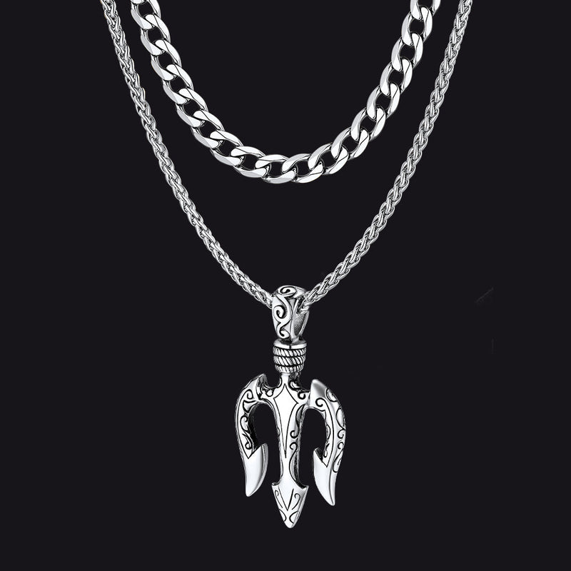 Poseidon Trident & Curb Chain Layered Necklaces Set for