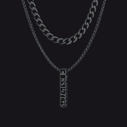 Cuban Chain & Viking Runes Bar Layered Necklaces Set for