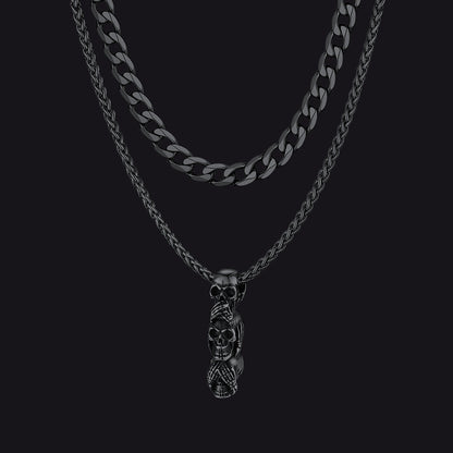 Cuban Curb Chain & Skull Layered Necklaces Set for