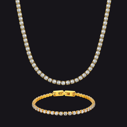 3mm Cz Diamond Cut Tennis Chain & Bracelet Set for
