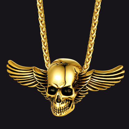 Gothic Skull Necklace With Wing for