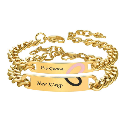 Custom Engraving Heart Couple Link Bracelet