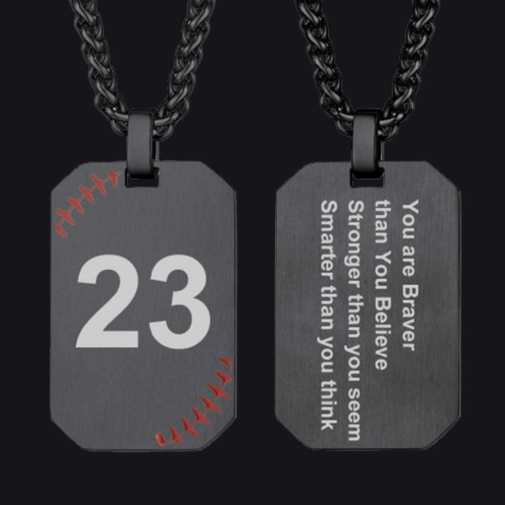 Customized Engraved Baseball Number Dog Tag Necklace for