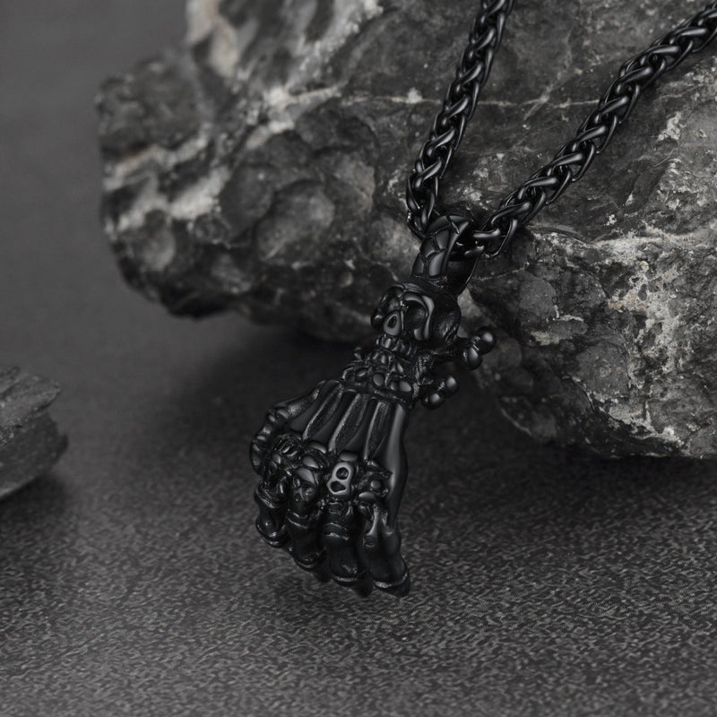 Gothic Skeleton Skull Hand Pendant Necklace