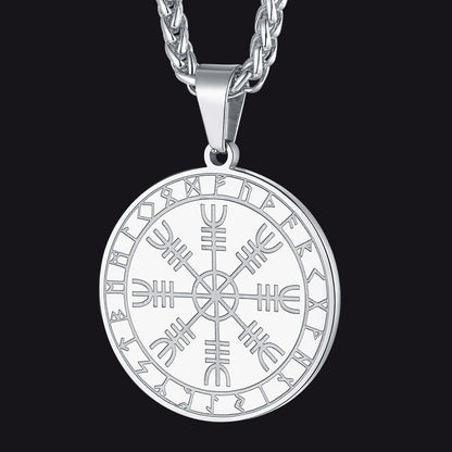 Viking Norse Runes Compass Necklace Amulet Pendant for