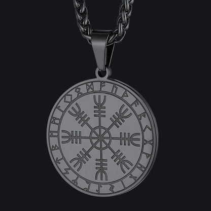 Viking Norse Runes Compass Necklace Amulet Pendant for