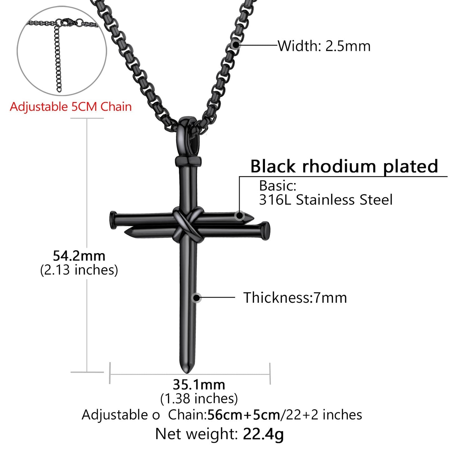 Christian Nail Cross Pendant Necklace for