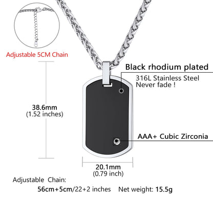 Engraved Dog Tag Pendant Necklace With Diamond for