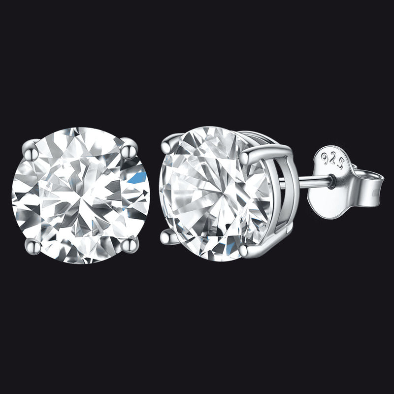 Sterling Silver Diamond Stud Earrings for