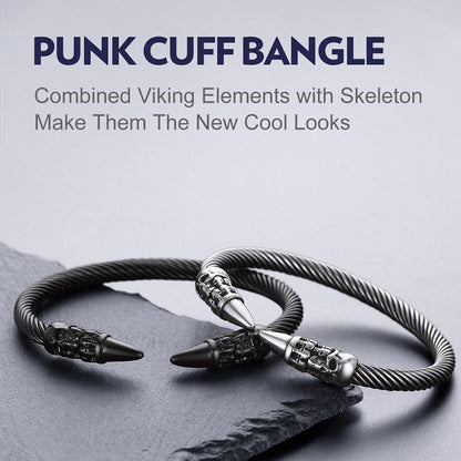 Gothic Punk Skull Open Cuff Bangle Bracelet for