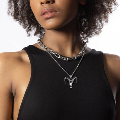 Satanic Goat Skull Head Necklace With Invert Pentagram