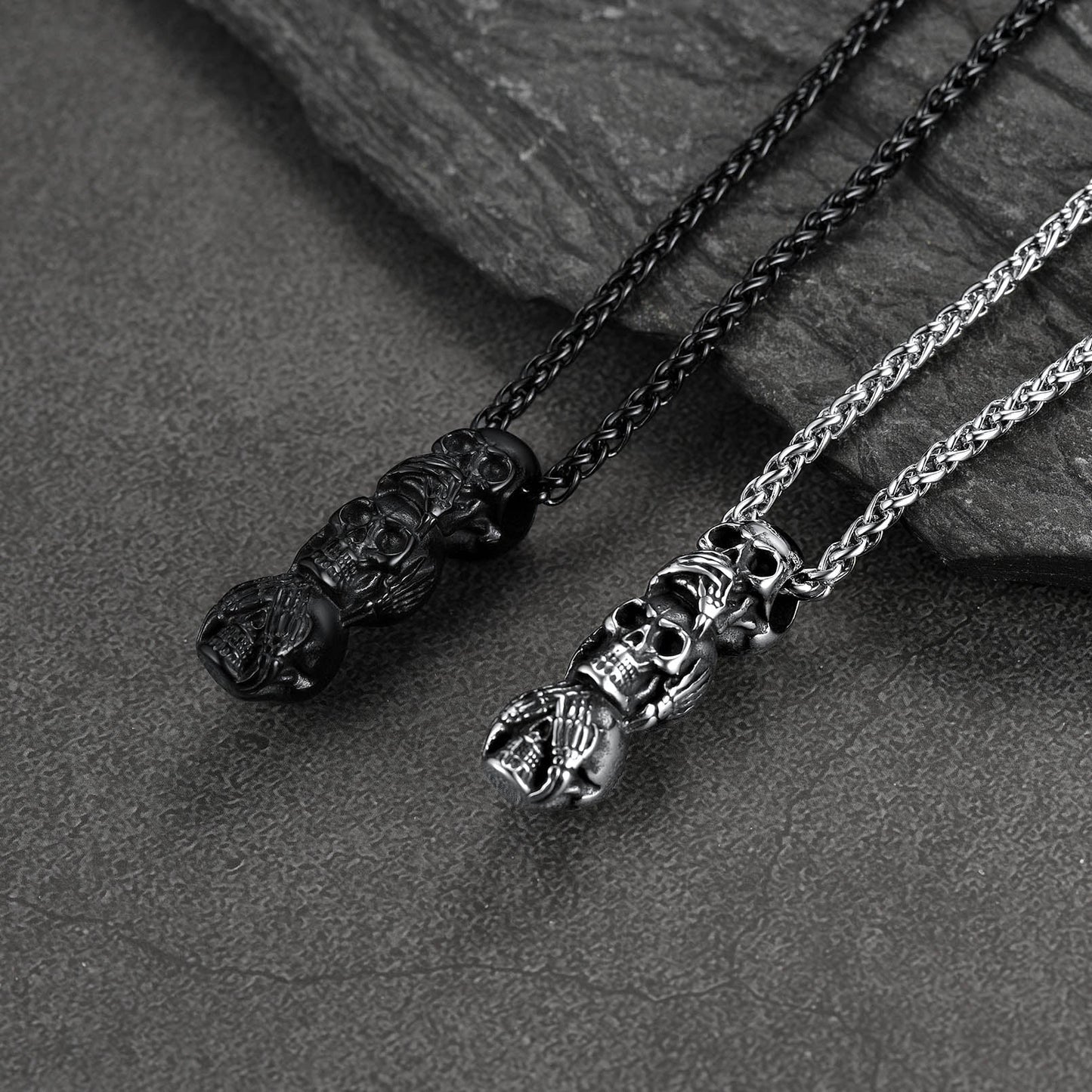 Cuban Curb Chain & Skull Layered Necklaces Set for