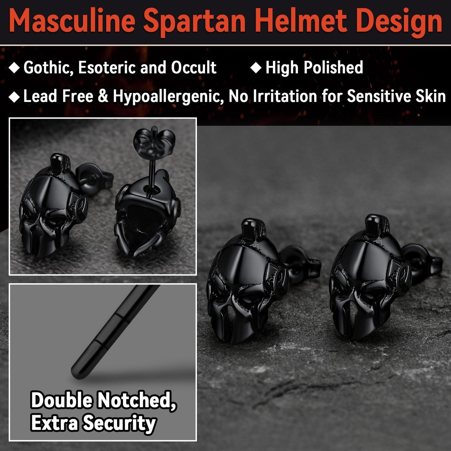 Ancient Greek Spartan Helmet Stud Earrings for