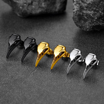 Gothic Raven Skull Stud Earring for