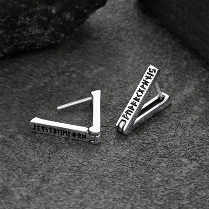 Triangle Huggie Hoop Earrings With Viking Runes for