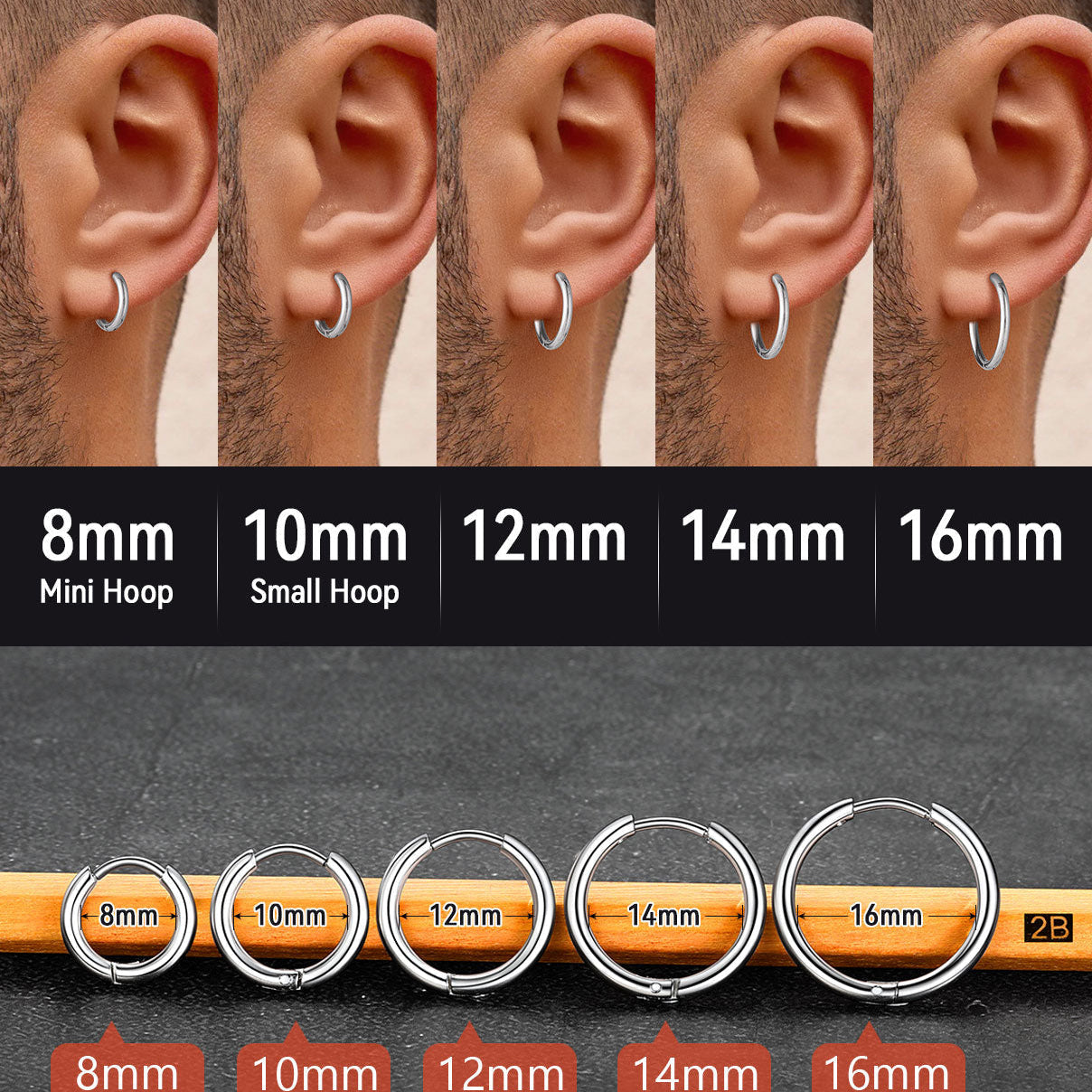 Stainless Steel Small Huggie Hoop Earrings for