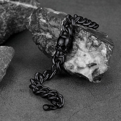 Gothic Skull Cuban Link Choker Chain & Bracelet Jewelry Set for