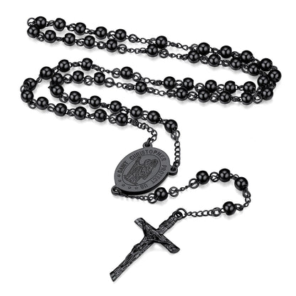 Rosary Beads Cross Necklace of Saint Christopher