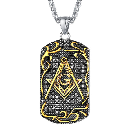 Engraved Masonic Freemason Dog Tag Necklace for