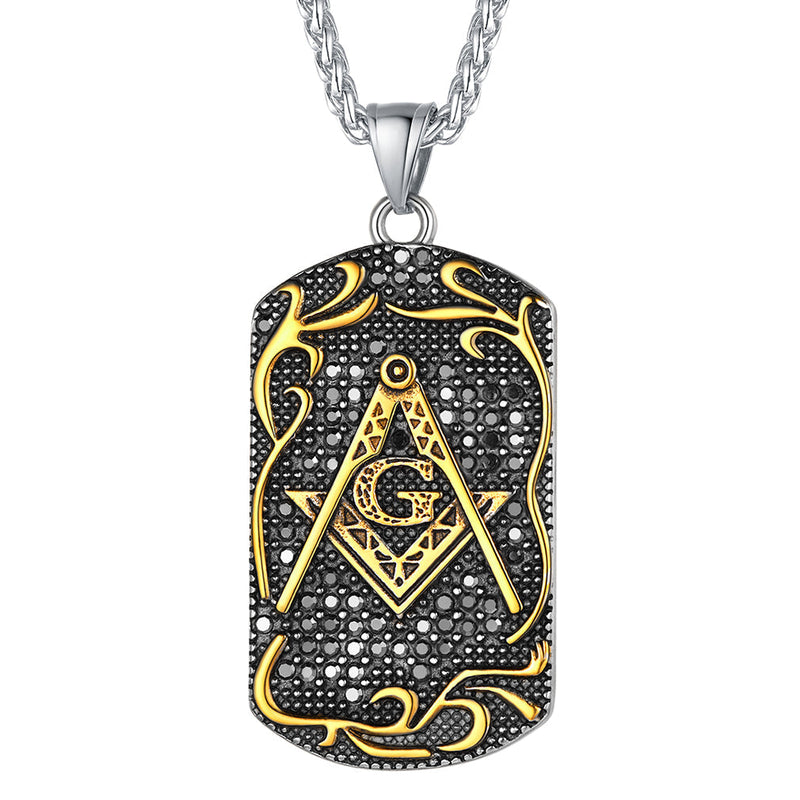 Engraved Masonic Freemason Dog Tag Necklace for
