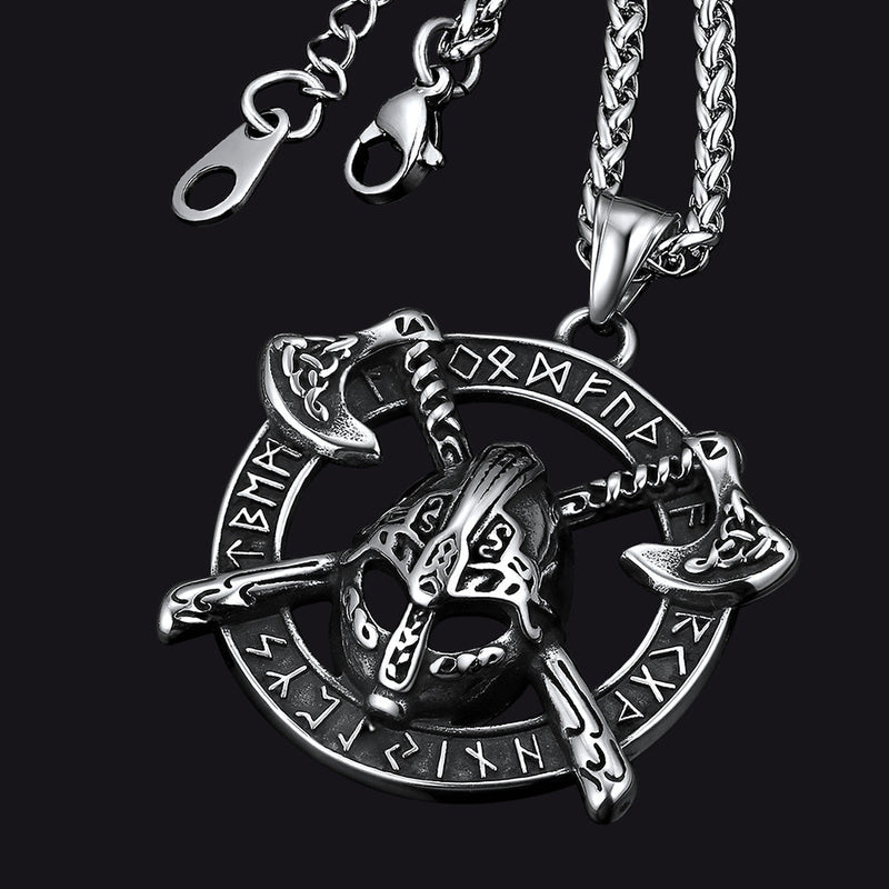 Flash Viking Axe Helmet Pendant Necklace for With Runes
