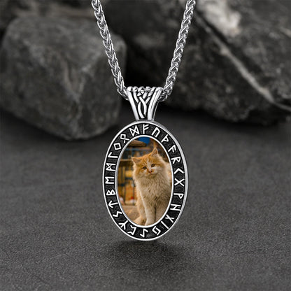 Customized Engraved Picture Necklace With Viking Runes for