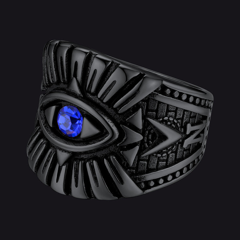 Blue Sapphire All Seeing Eye Stainless Steel Ring