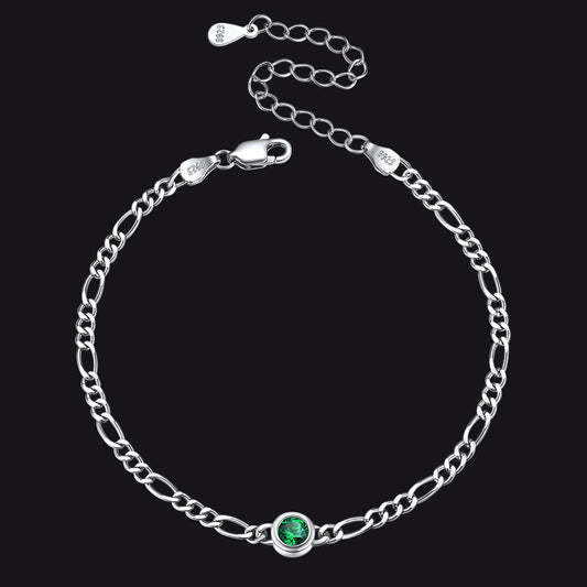 Sterling Silver 3mm Thin Chain Birthstone Bracelets for