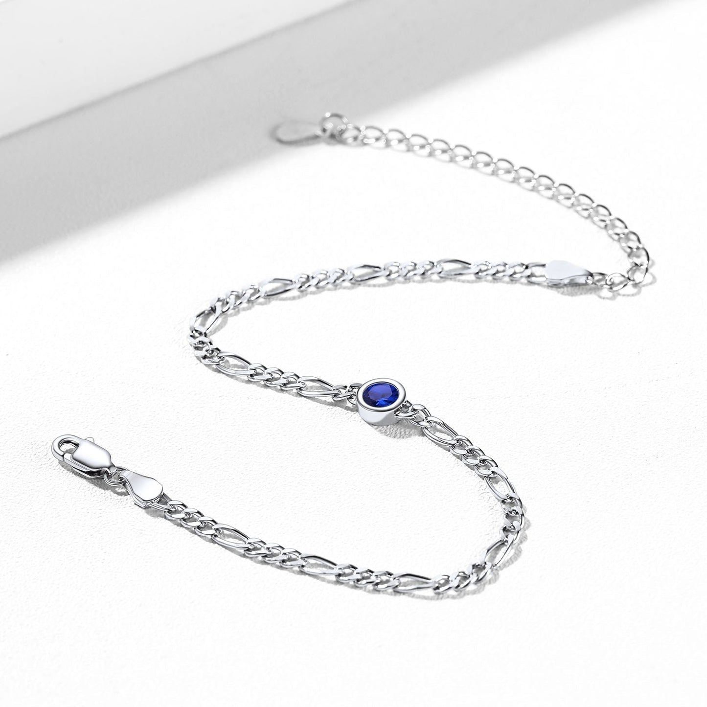 Sterling Silver 3mm Thin Chain Birthstone Bracelets for